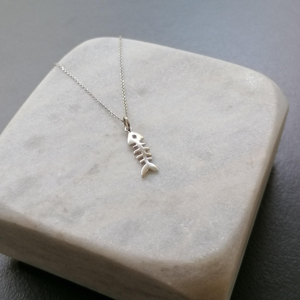 Fishbone Charm Necklace | Playful Nautical Talisman, close-up detail