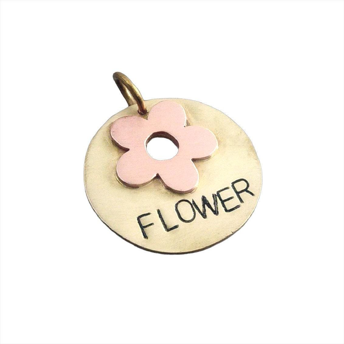 The Wildflower Token | Artisan Floral Pet ID & Custom Dog Tag, in Brass with Copper Top finish