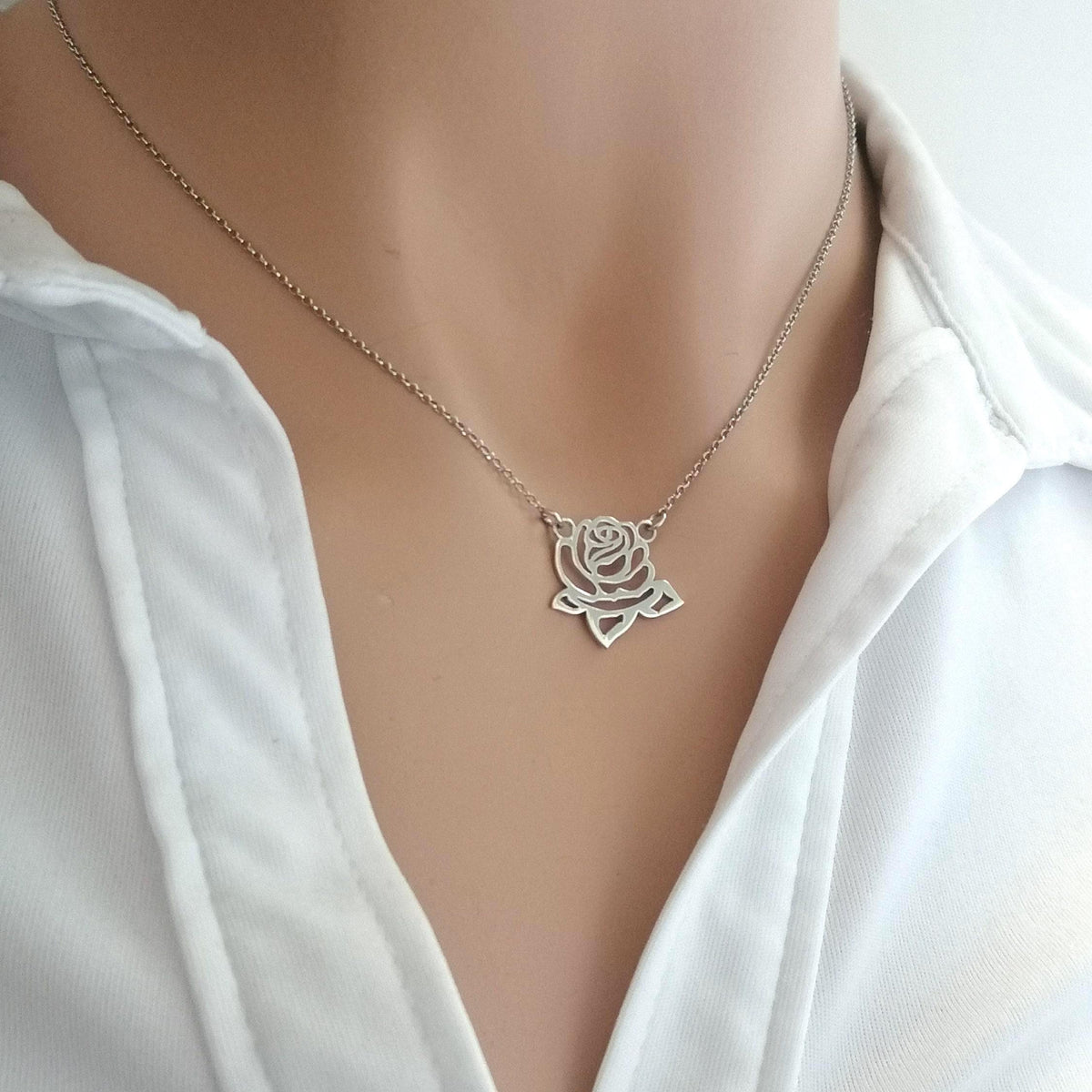 Solid 14K Gold Rose Necklace | Heirloom Floral Talisman, front view