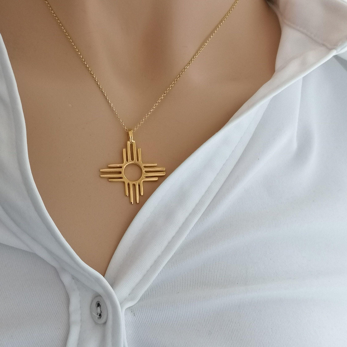Zia Sun Necklace | Sterling Silver Sacred Geometry Pendant | Southwestern Pueblo Symbol