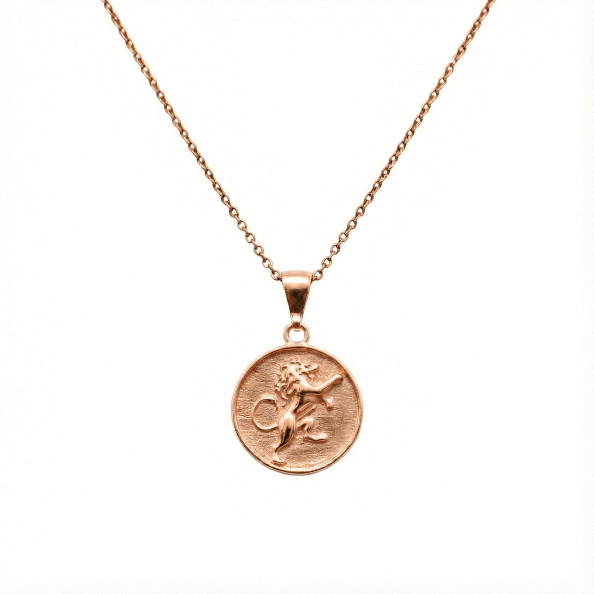 Lion Medallion Necklace | Rampant Emblem Talisman, in Rose Gold Plated finish