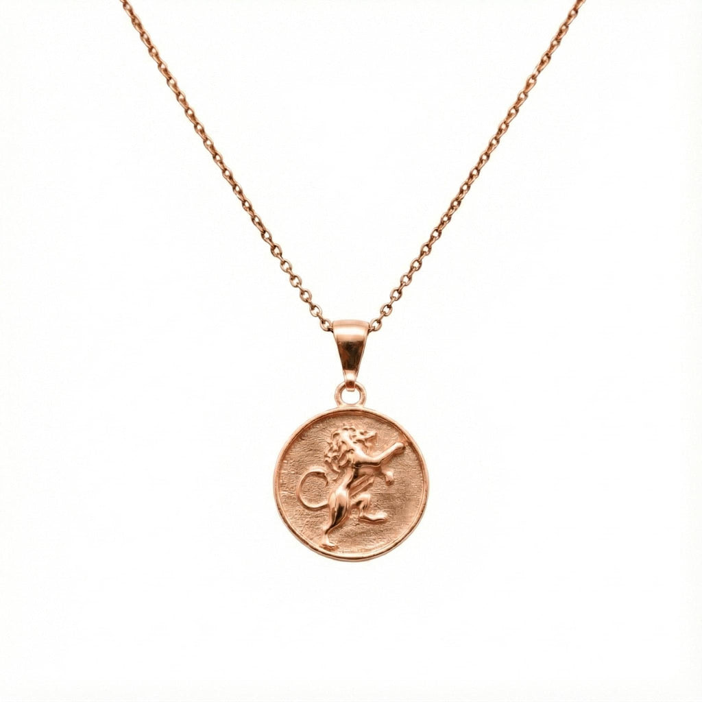 Rampant Lion Medallion side view, pendant and chain detail