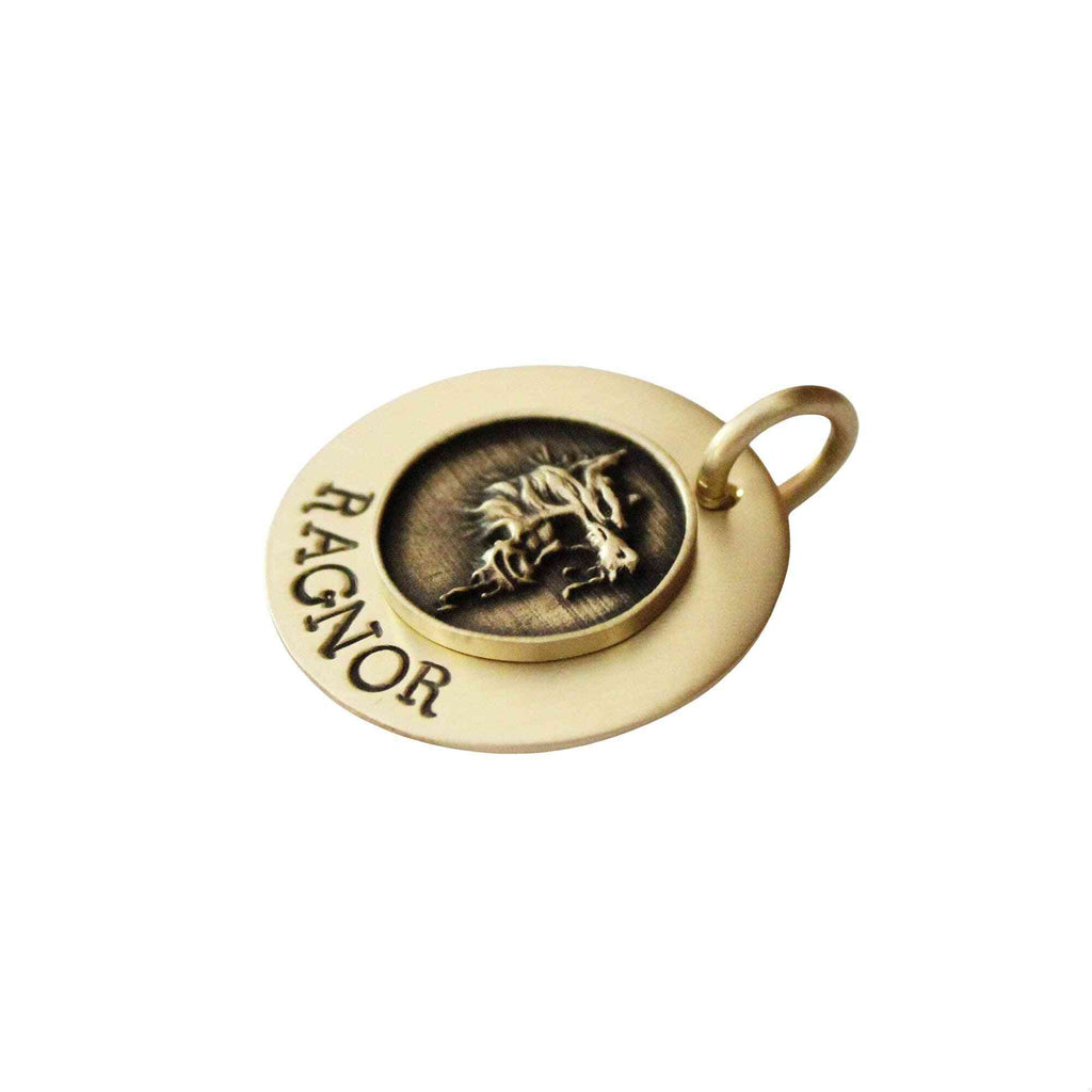 The Fierce Wolf Sigil | Artisan Mixed Metal Pet ID & Custom Engraved Dog Tag, additional detail