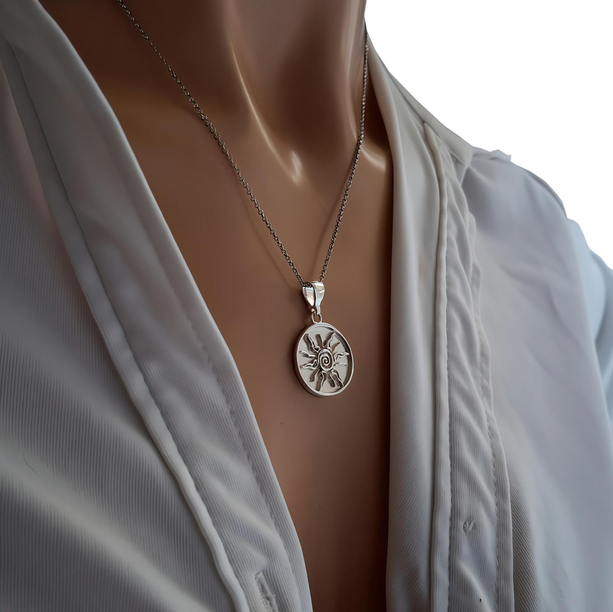 Sterling Silver Sun Necklace - Tribal Spiral Medallion Charm