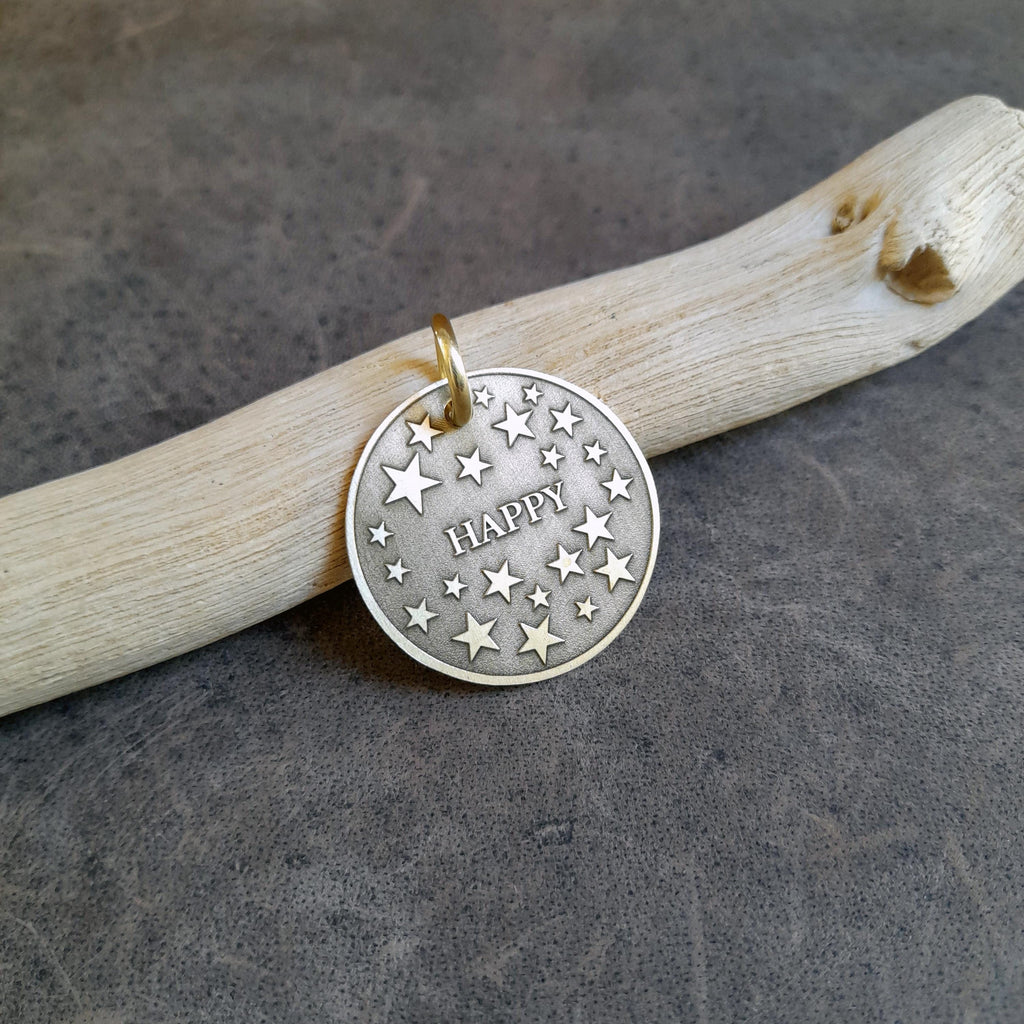 The Celestial Stardust Token | Artisan Star Pet ID & Custom Engraved Dog Tag, close-up detail