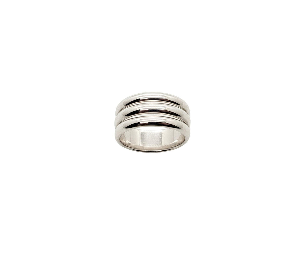 Triple Band Ring | Smooth Three Wide Bands Sterling Silver Statement Ring | Unity & Balance Talisman, front view