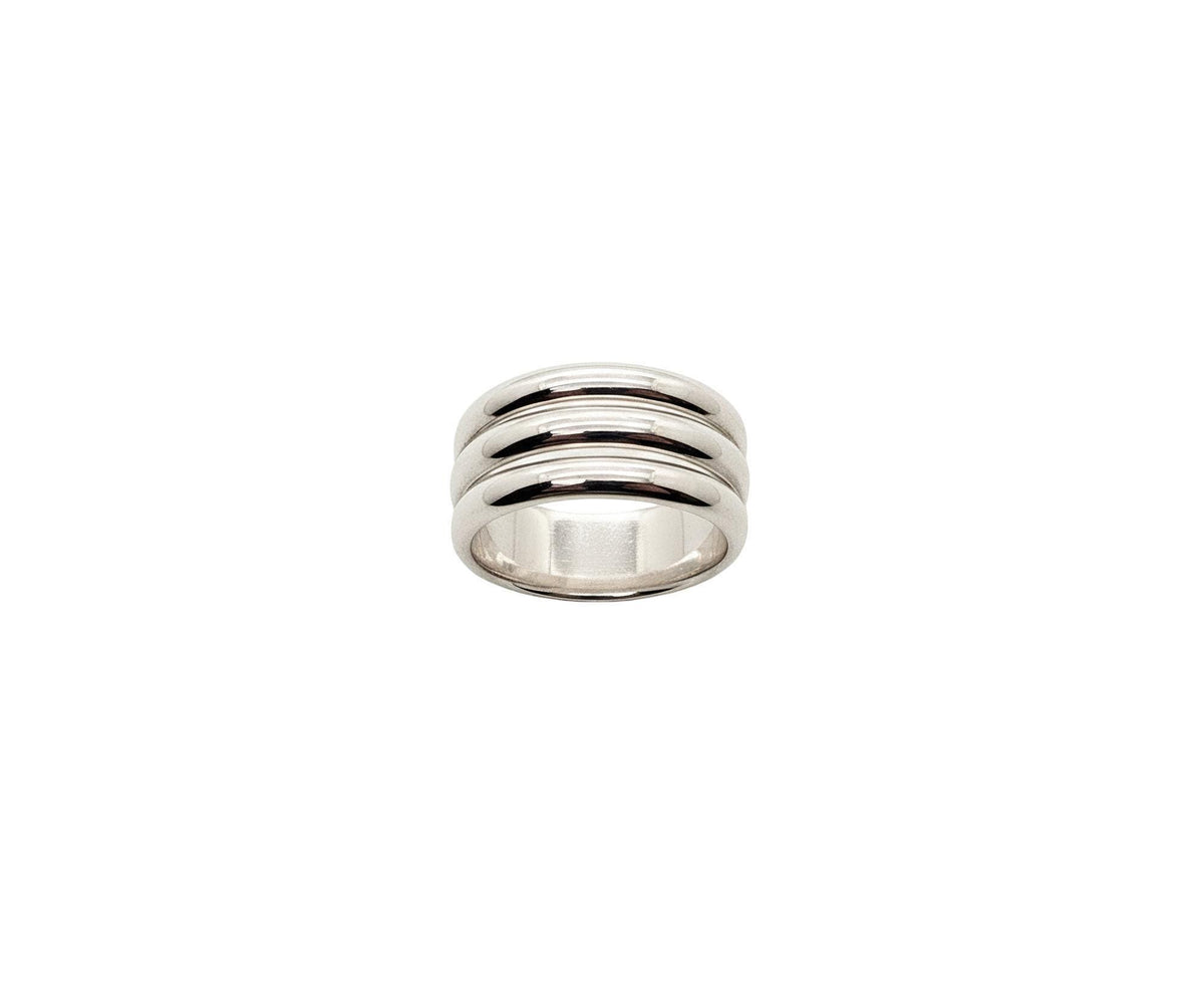 Triple Band Ring | Smooth Three Wide Bands Sterling Silver Statement Ring | Unity & Balance Talisman, front view
