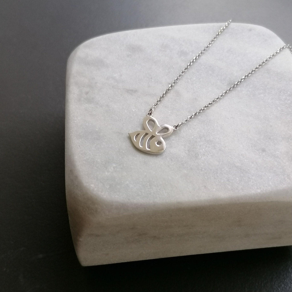 Queen Bee Necklace, Sterling Silver Gold Plated Charm (Dainty, Minimalist), close-up detail