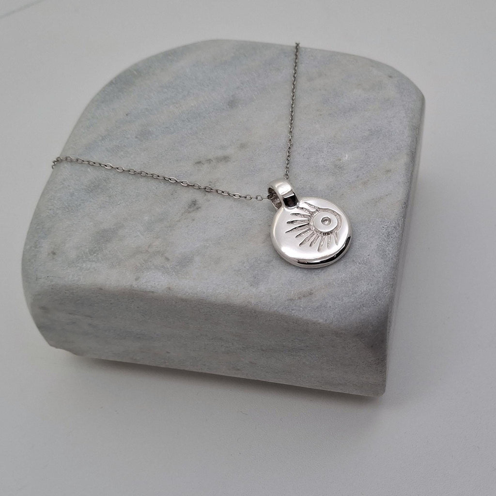Meteor Wish Talisman Necklace | Gold Plated Celestial Coin Pendant | Shooting Star Sunburst Medallion, additional detail