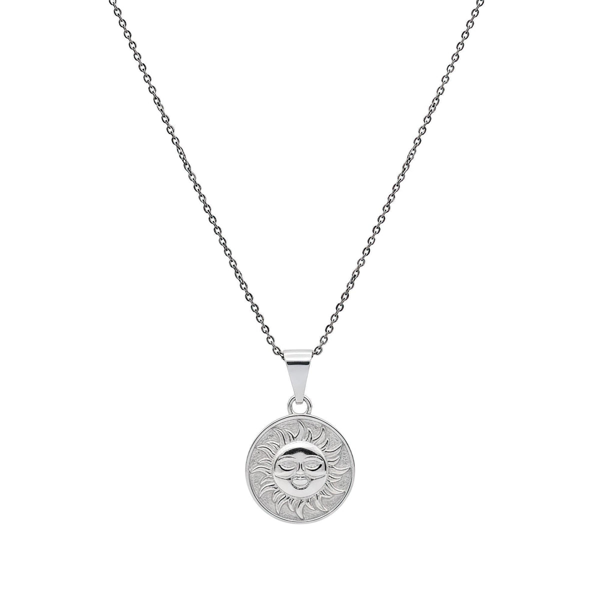 Celestial Smiling Sun Medallion | Radiant Optimism Talisman, in White Gold Plated finish