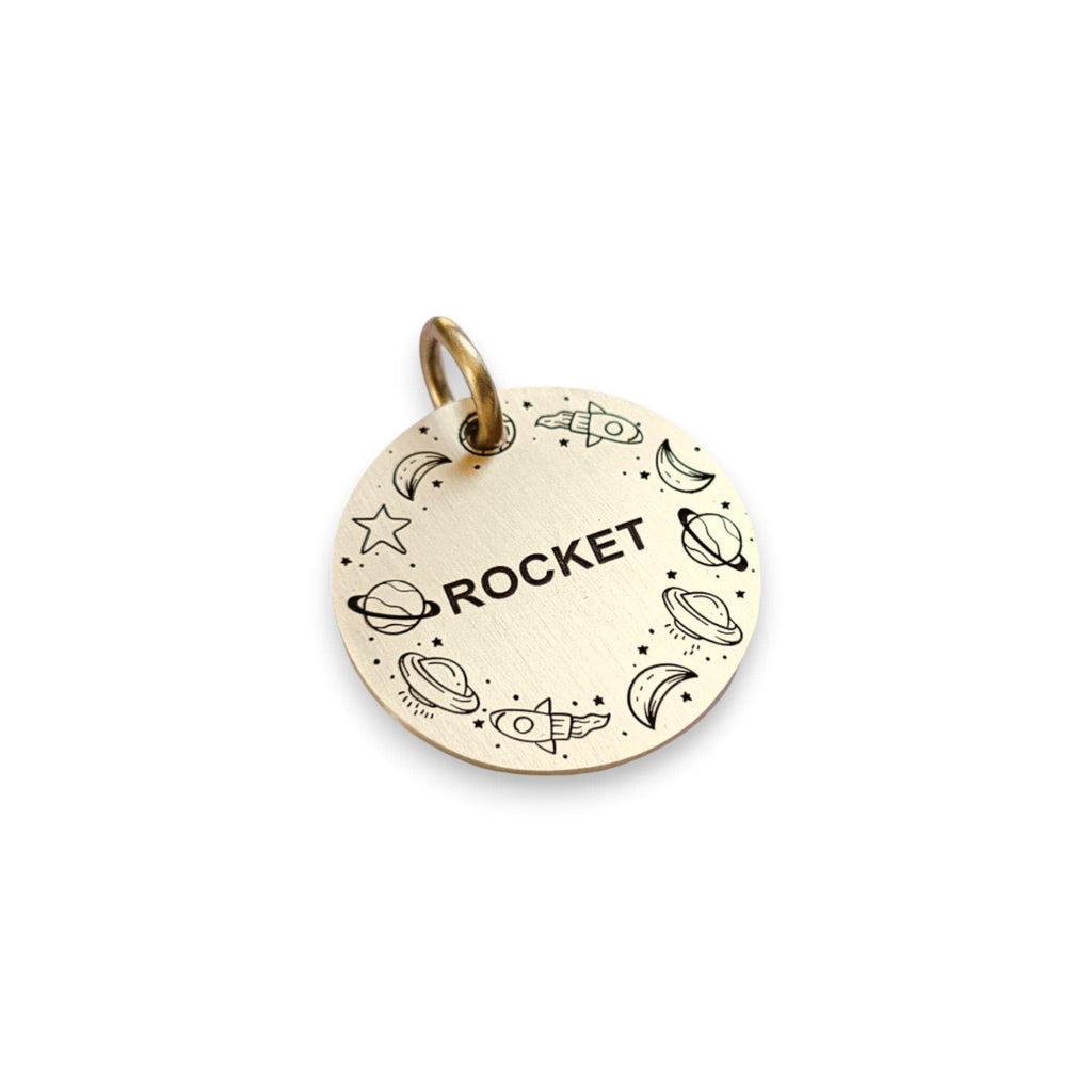 The Voyager Token | Artisan Rocket Pet ID & Custom Engraved Dog Tag, front view