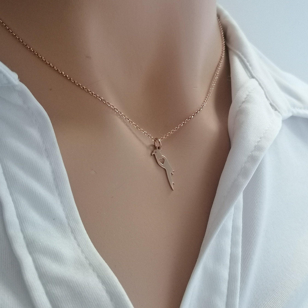 Parrot Charm Necklace | Dainty Tropical Bird Talisman, close-up detail