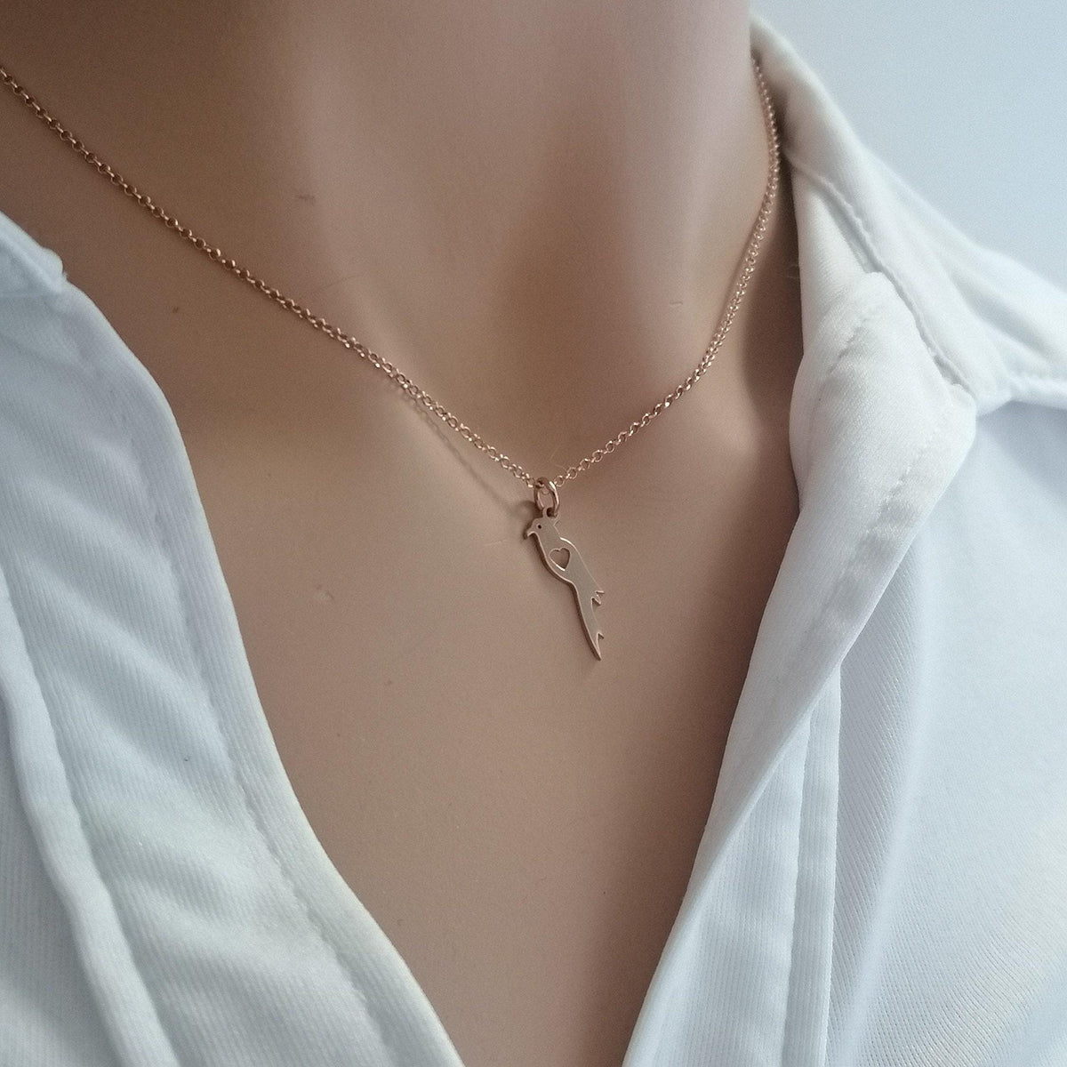 Parrot Charm Necklace | Dainty Tropical Bird Talisman, close-up detail