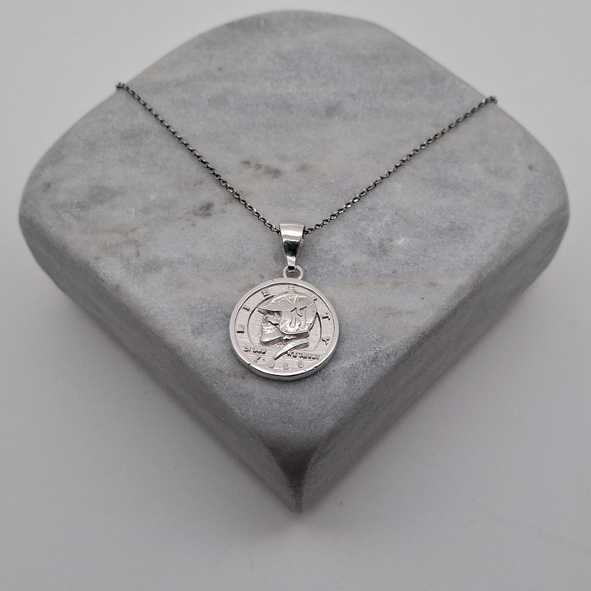 Liberty Skull Medallion | Memento Mori Talisman, close-up detail