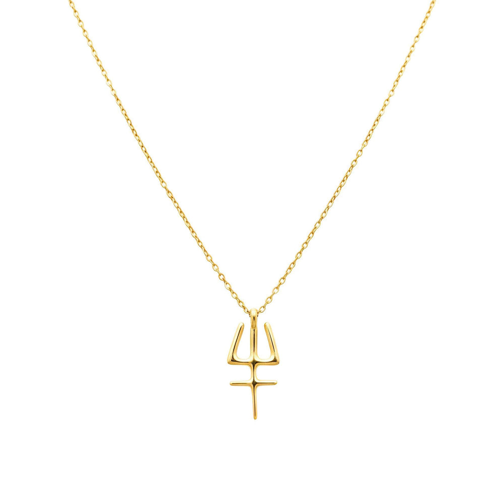 Neptune Trident Necklace | Sterling Silver Poseidon Glyph Pendant | Pisces Astrology Talisman, close-up detail