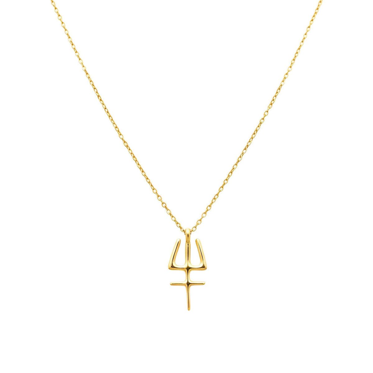Neptune Trident Necklace | Sterling Silver Poseidon Glyph Pendant | Pisces Astrology Talisman, close-up detail