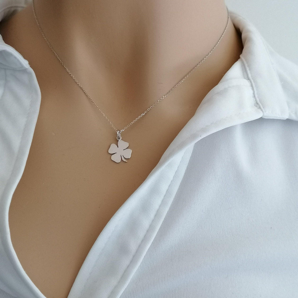 Four Leaf Clover Necklace | Minimalist Luck Talisman, alternate angle