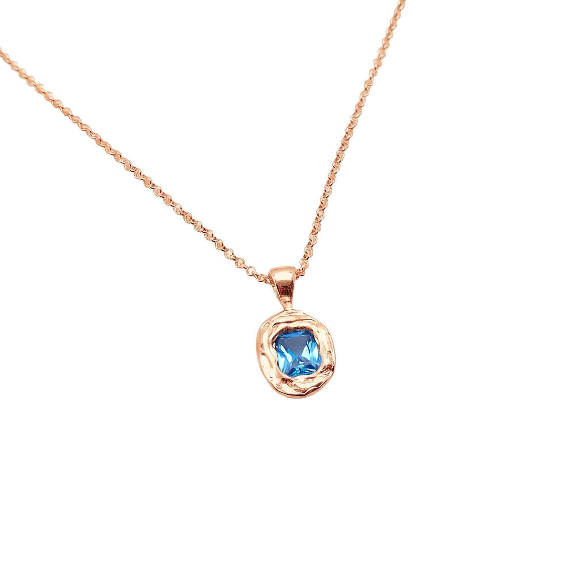 Ocean Wave Medallion | Deep Blue CZ Talisman, in Rose Gold Plated finish