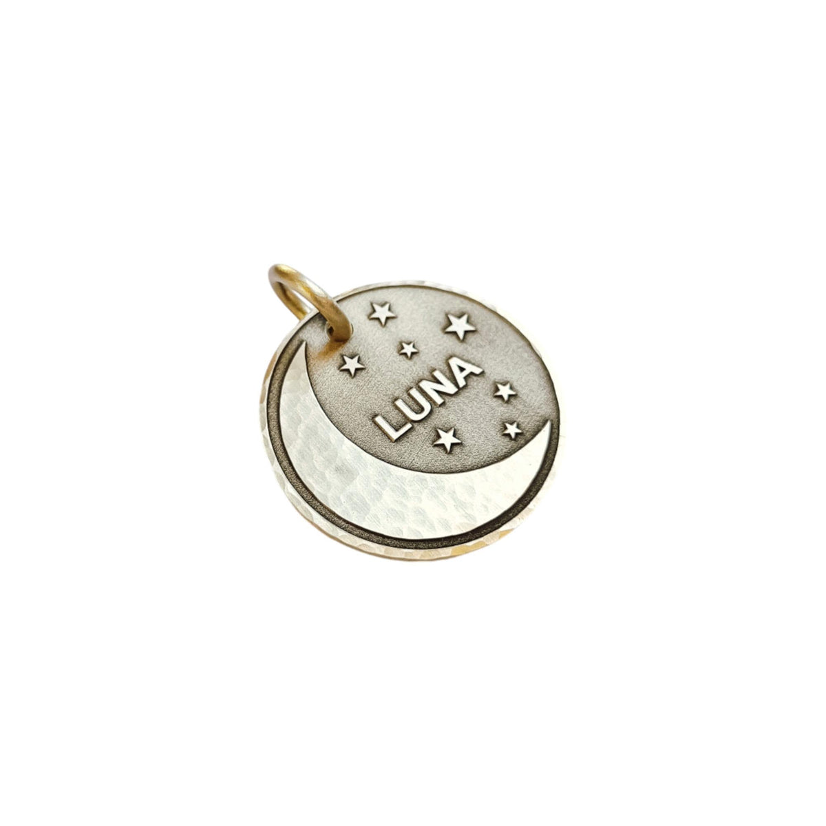 The Inscribed Lunar Token | Artisan Celestial Pet ID & Custom Engraved Moon Dog Tag, alternate angle
