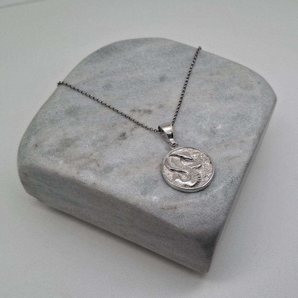 Cobra Medallion Necklace | Protective Talisman, close-up detail