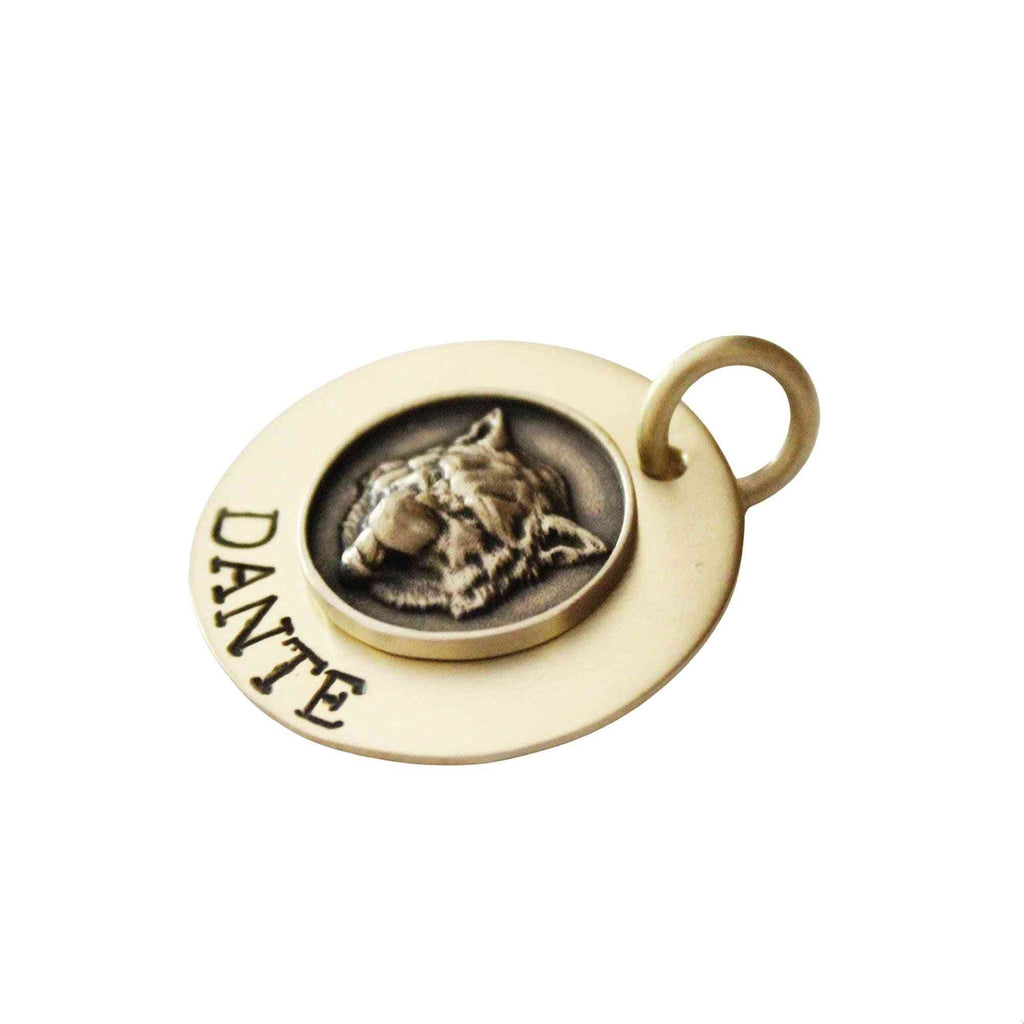 The Ferocious Sigil | Artisan Fierce Wolf Pet ID & Custom Engraved Dog Tag, styled view