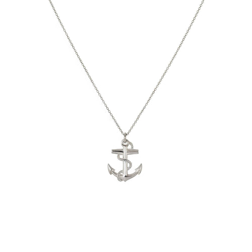 Anchor of Hope Necklace | Sterling Silver Nautical Stability Charm | Strength & Safe Harbor Pendant, in White Gold Plated finish