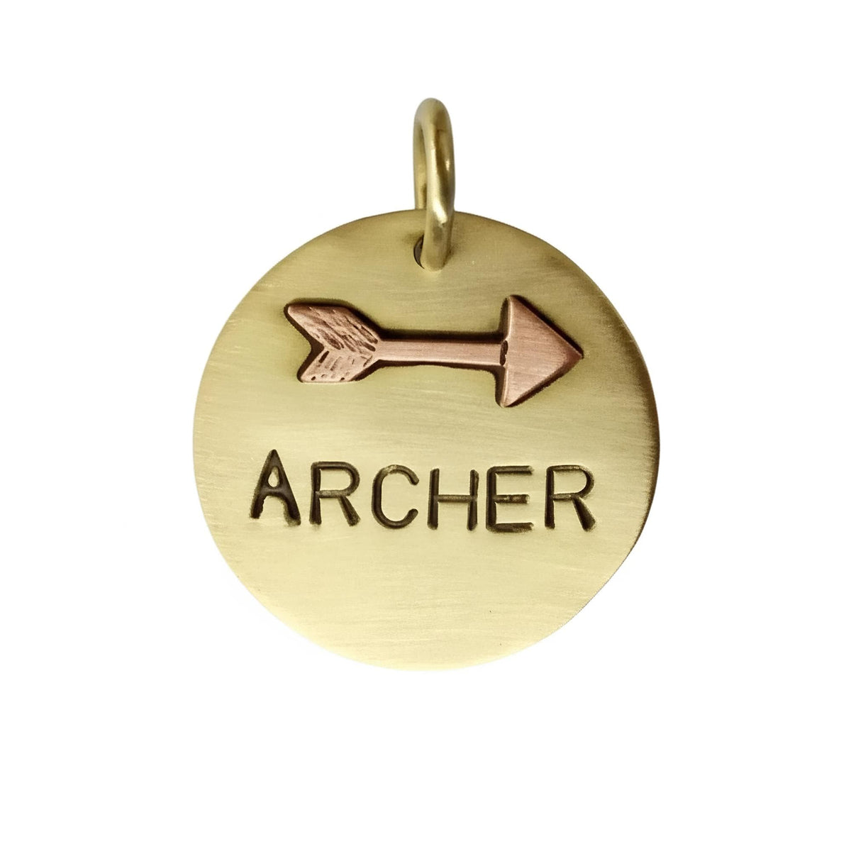 The Swift Direction Token | Artisan Arrow Pet ID & Custom Dog Tag, in Brass with Copper Top finish