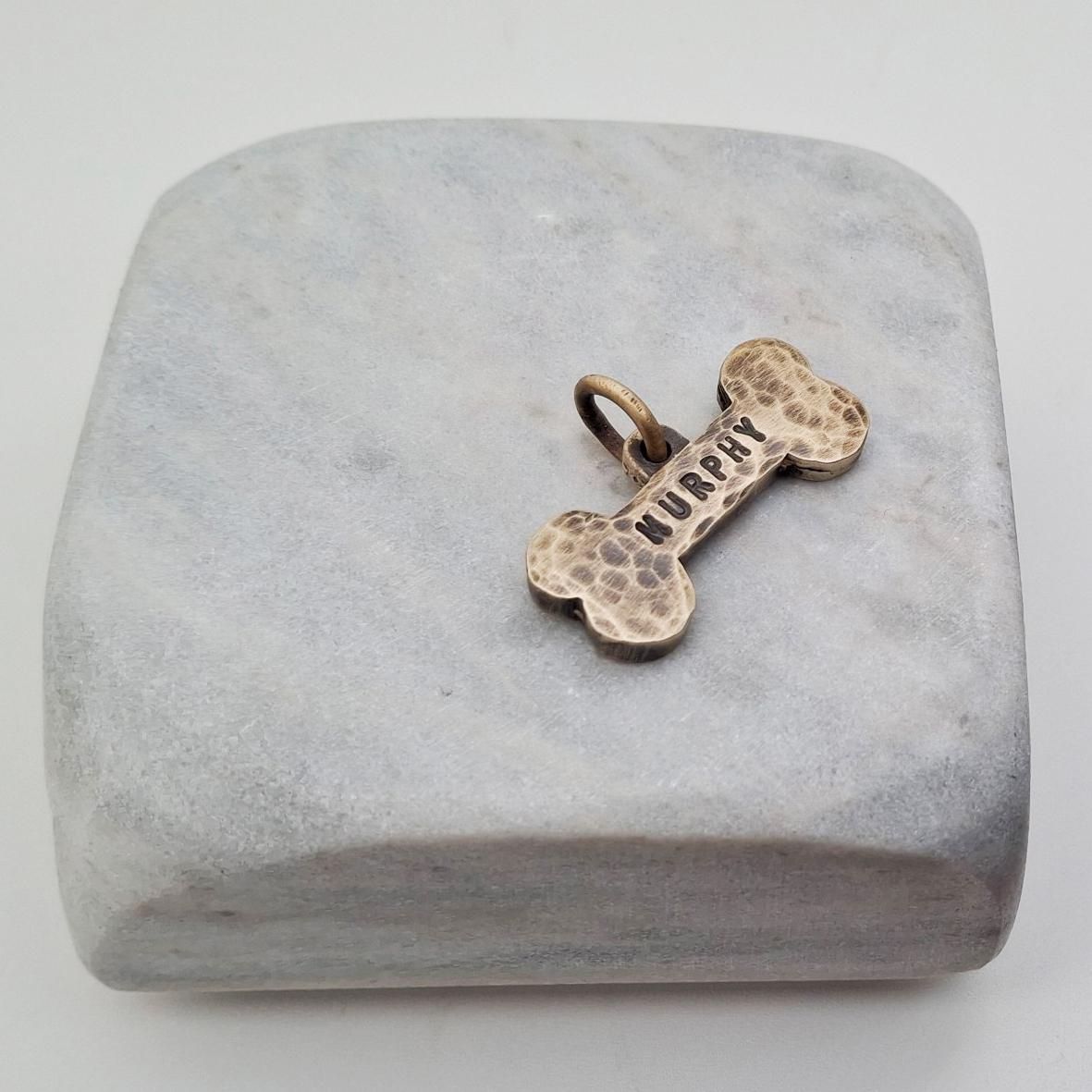 The Loyal Companion Token | Artisan Rustic Brass Bone Pet ID & Custom Tag, close-up detail