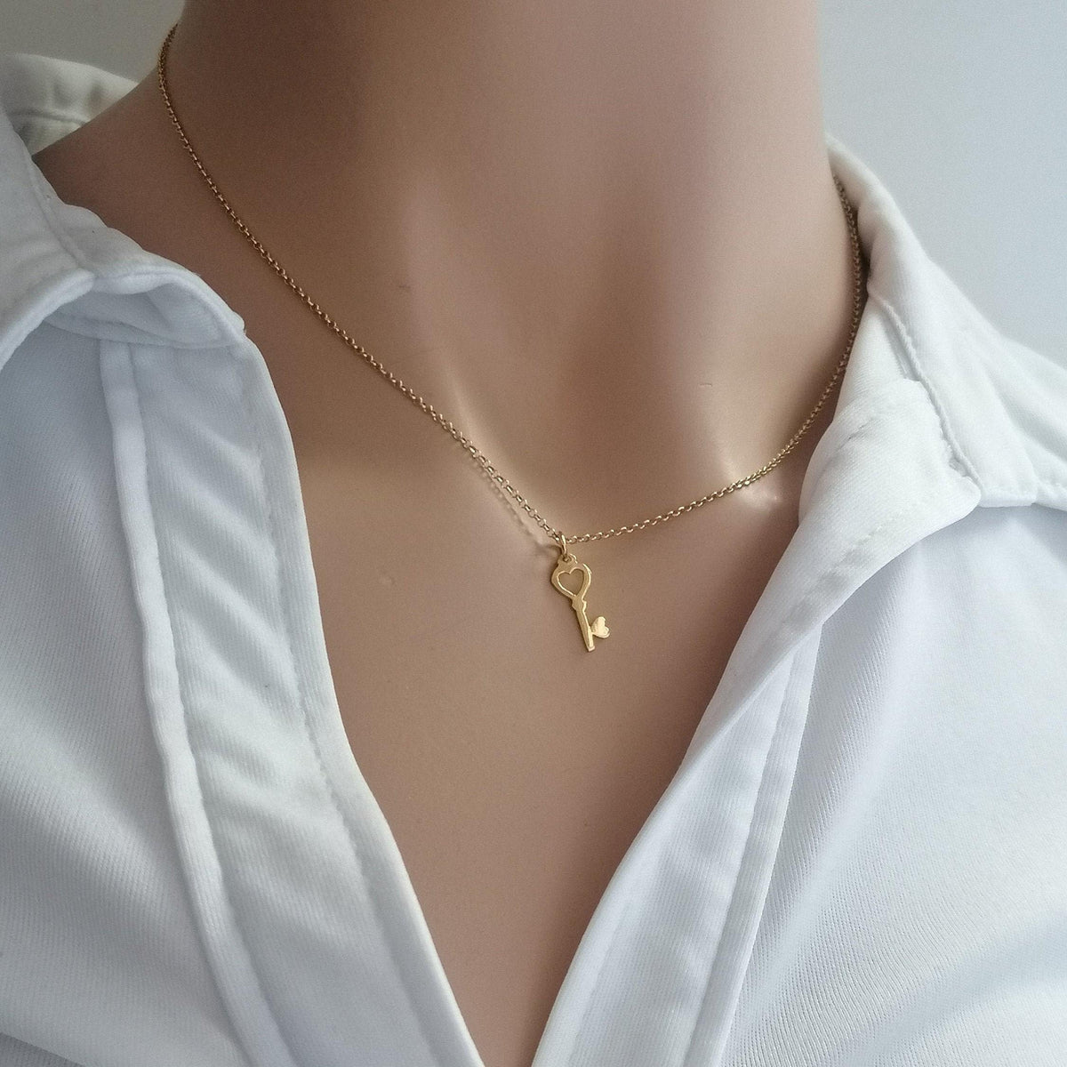 Dainty Key Necklace | Symbol of New Beginnings, front view