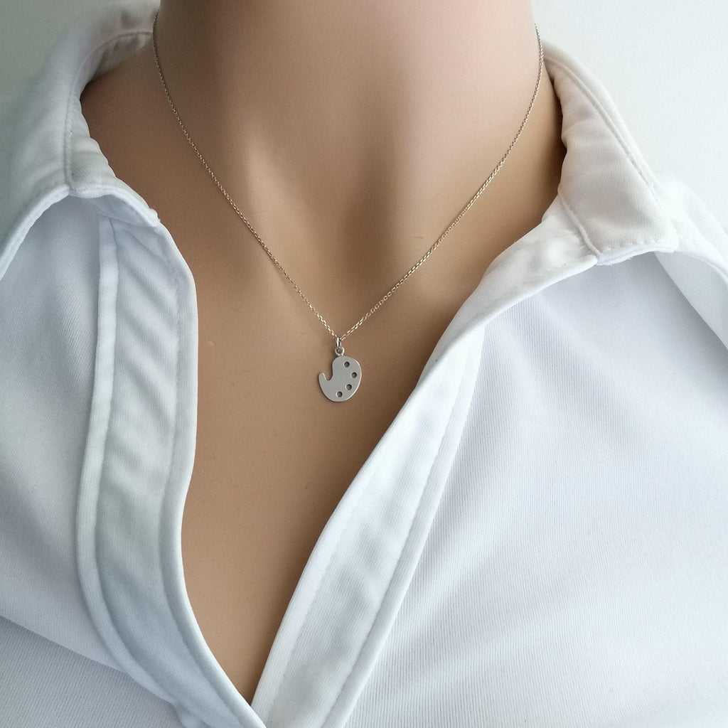 Artist Palette Necklace | Sterling Silver Painter Charm | Creative Expression Pendant, close-up detail