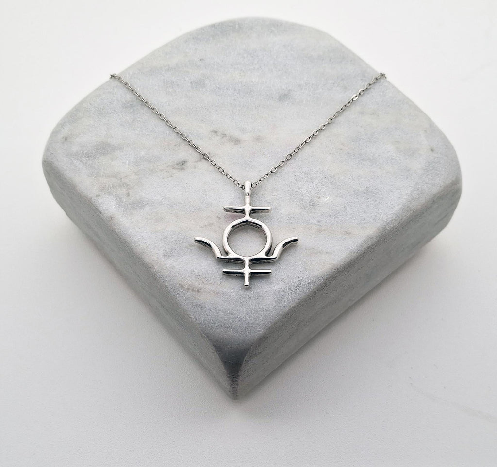 Pluto Symbol Necklace | Esoteric Rebirth Talisman, close-up detail
