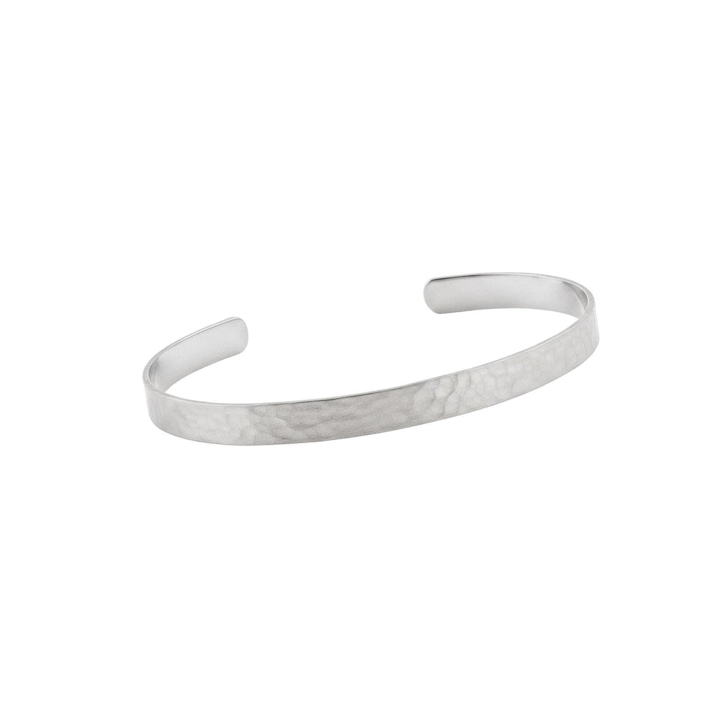 Hand-Hammered Silver Cuff Bracelet | Custom Engraved Hidden Message Band, in White Gold Plated finish