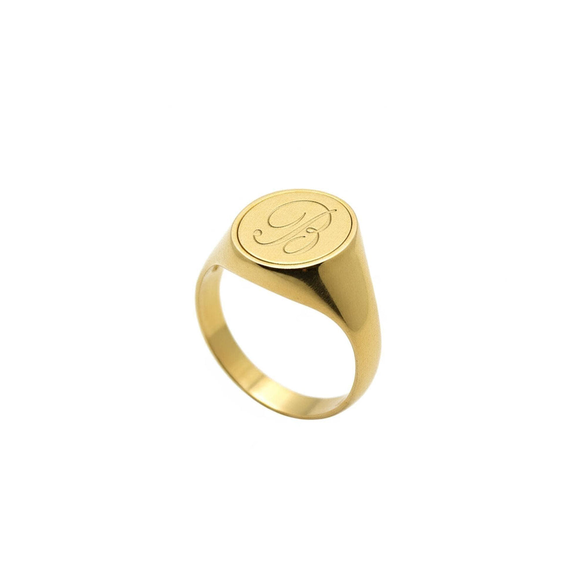 Sterling Silver Signet Ring | Custom Initial Engraved Oval Chevalier, in Yellow Gold Plated finish