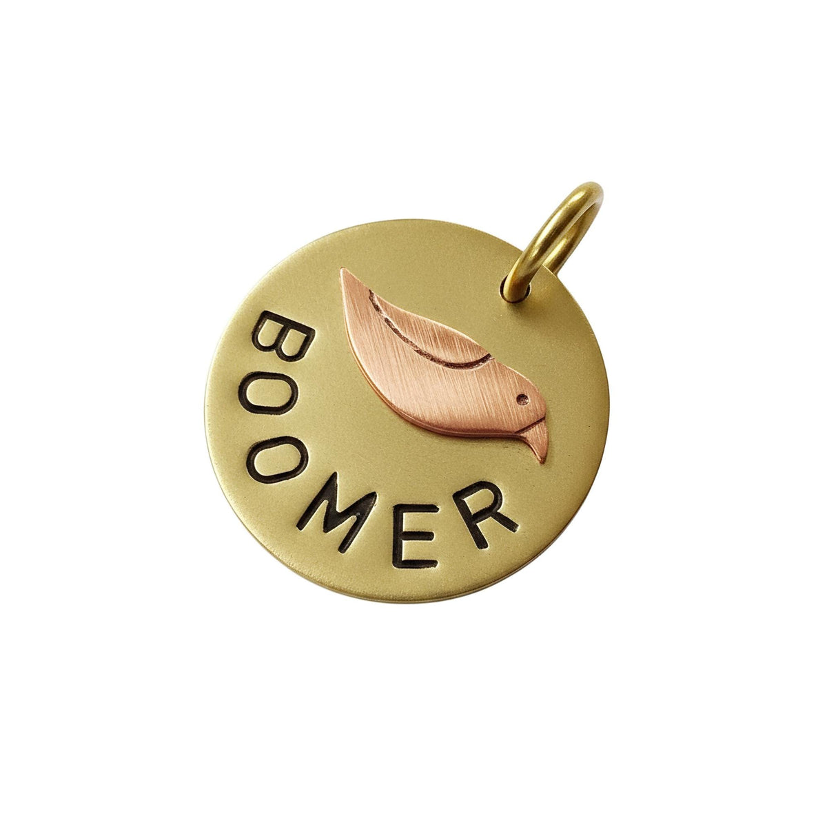 The Avian Token | Artisan Bird Dog Tag & Custom Pet ID, in Brass with Copper Top finish