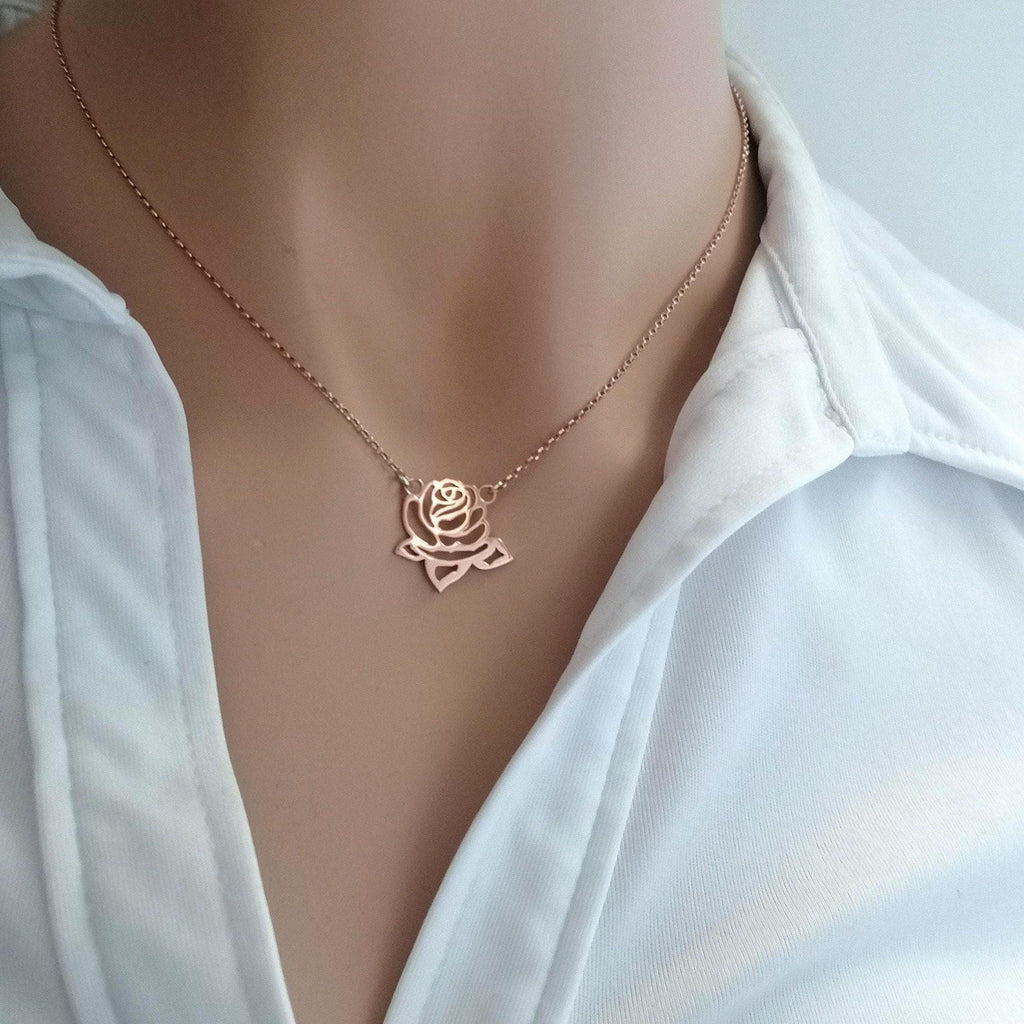 Solid 14K Gold Rose Necklace | Heirloom Floral Talisman, alternate angle