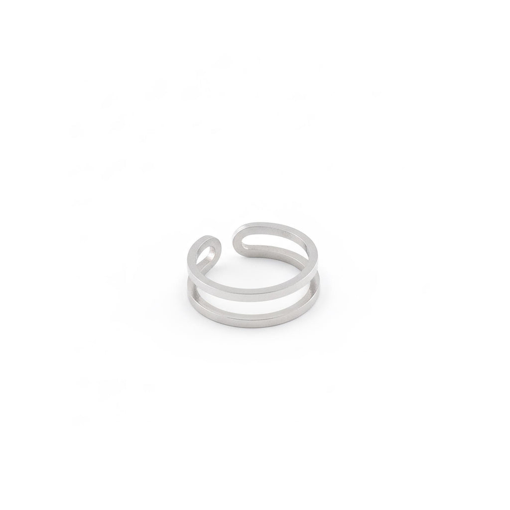 Silver Double Band Ring | Adjustable Open Minimalist Design, in White Gold Plated finish