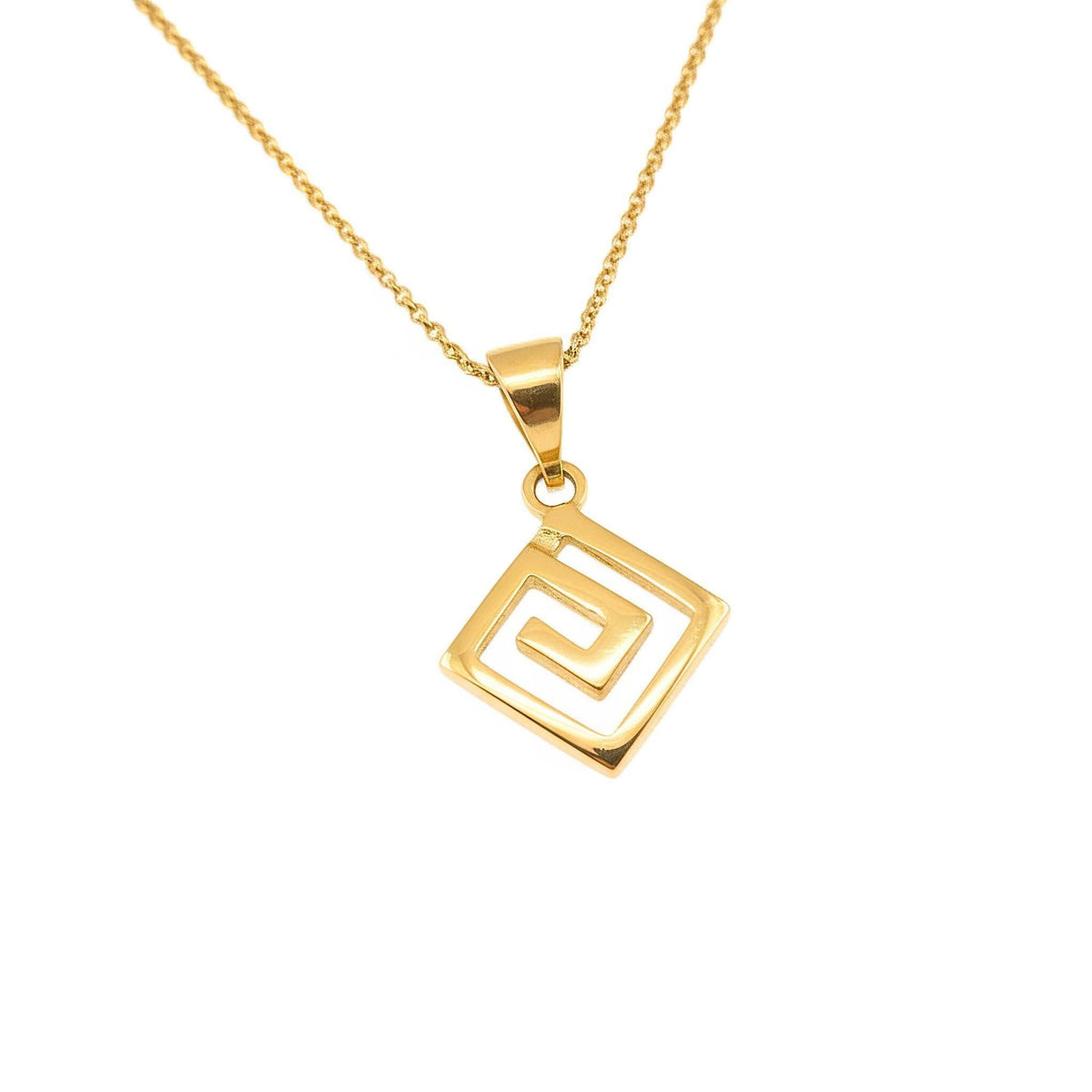 Greek Spiral Pendant | Sterling Silver Rhombus Necklace | Ancient Hellenic Growth Talisman, styled view