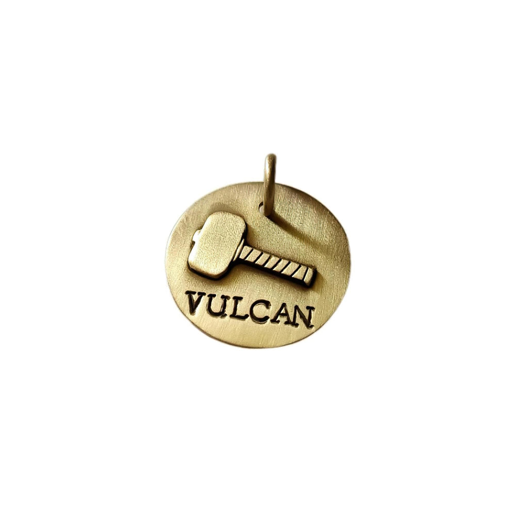 The Thunder-Forged Token | Artisan Hammer Pet ID & Custom Dog Tag, in Brass with Brass Top finish