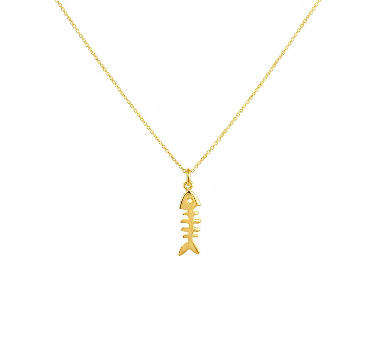 Fishbone Charm Necklace | Playful Nautical Talisman, in Yellow Gold Plated finish