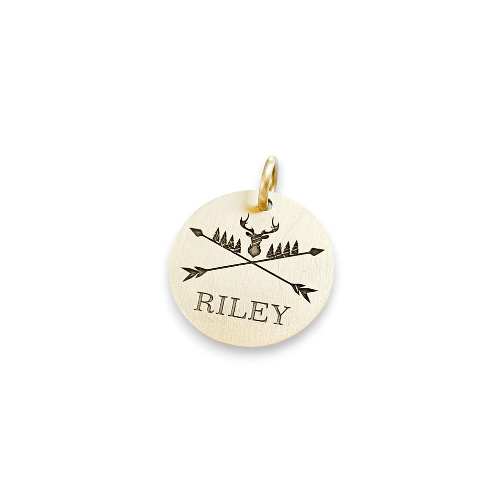 The Inscribed Stag Token | Artisan Deer Pet ID & Custom Engraved Woodland Dog Tag, front view