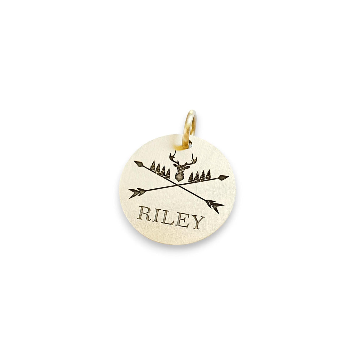 The Inscribed Stag Token | Artisan Deer Pet ID & Custom Engraved Woodland Dog Tag, front view
