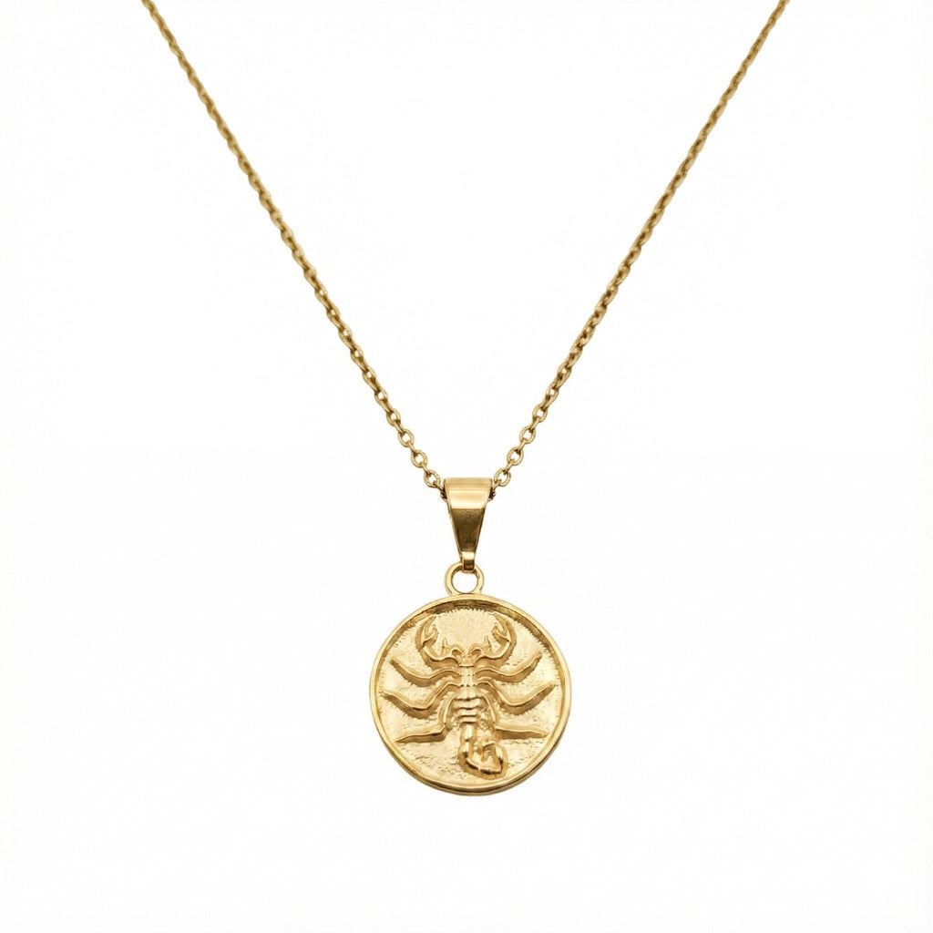 Scorpion Medallion Necklace | Scorpio Zodiac Talisman, in Yellow Gold Plated finish