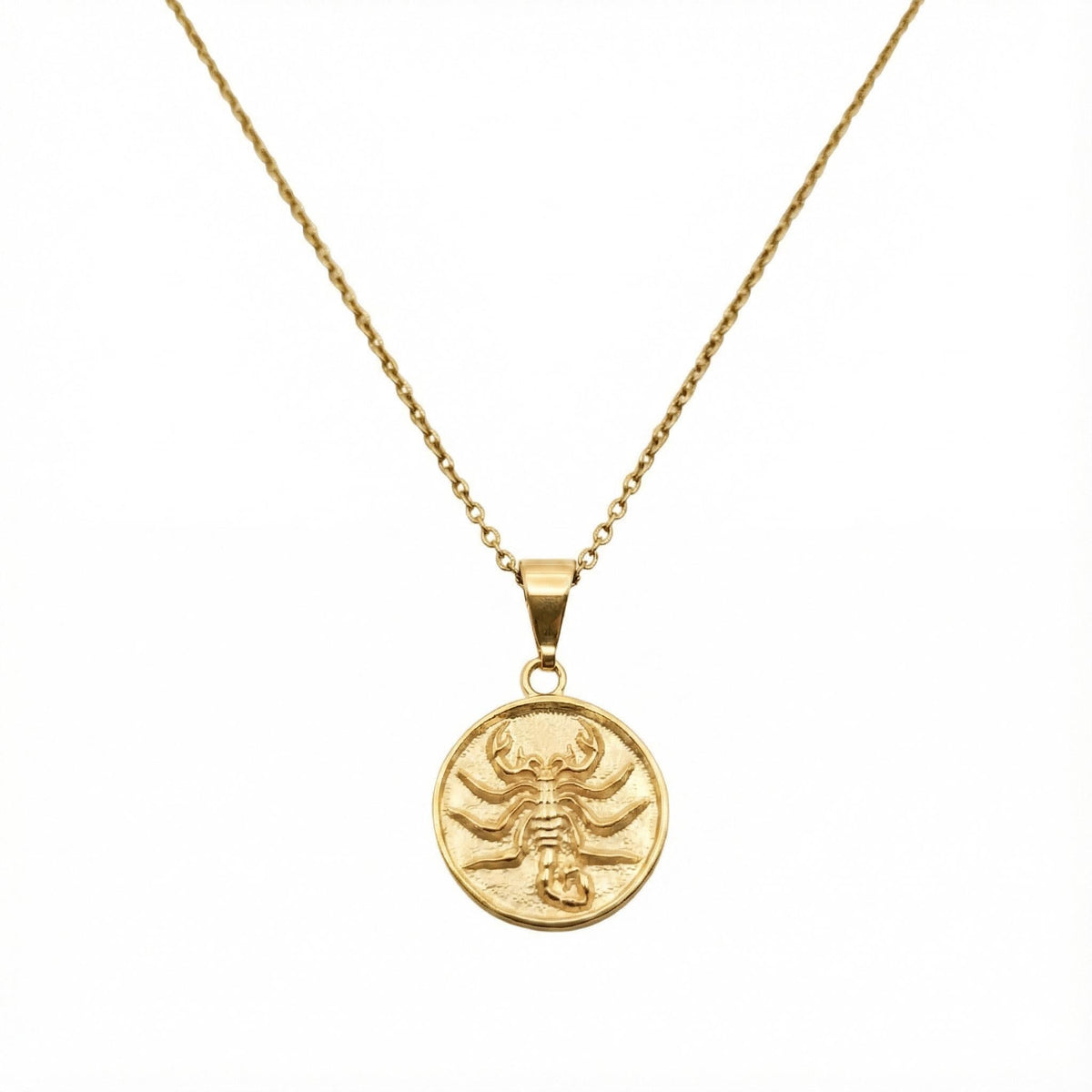Scorpion Medallion Necklace | Scorpio Zodiac Talisman, in Yellow Gold Plated finish