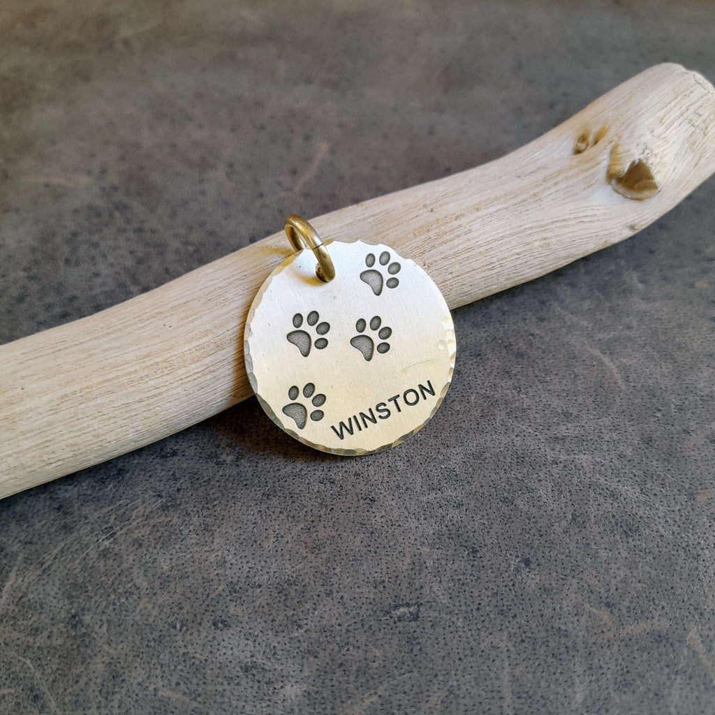The Trailblazer Token | Artisan Paw Print Pet ID & Custom Engraved Dog Tag, close-up detail