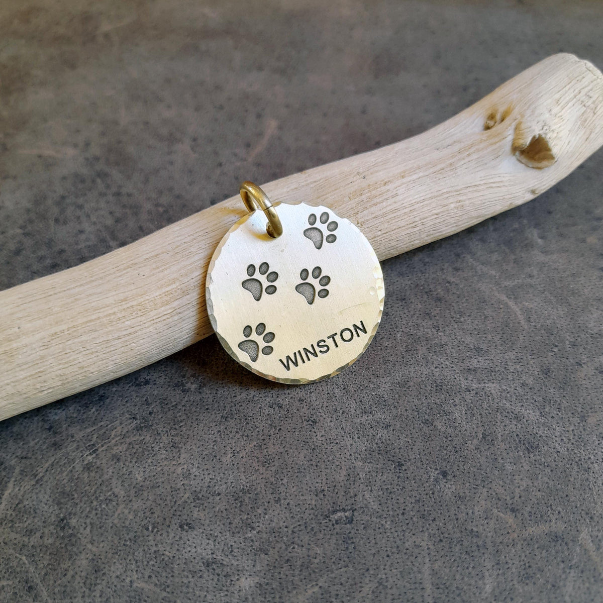 The Trailblazer Token | Artisan Paw Print Pet ID & Custom Engraved Dog Tag, close-up detail