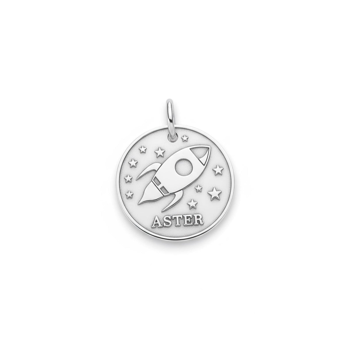 Rocket Dog Tag | Sterling Silver Custom Space Spaceship Pet ID Tag | Engraved Dog Tag, alternate angle
