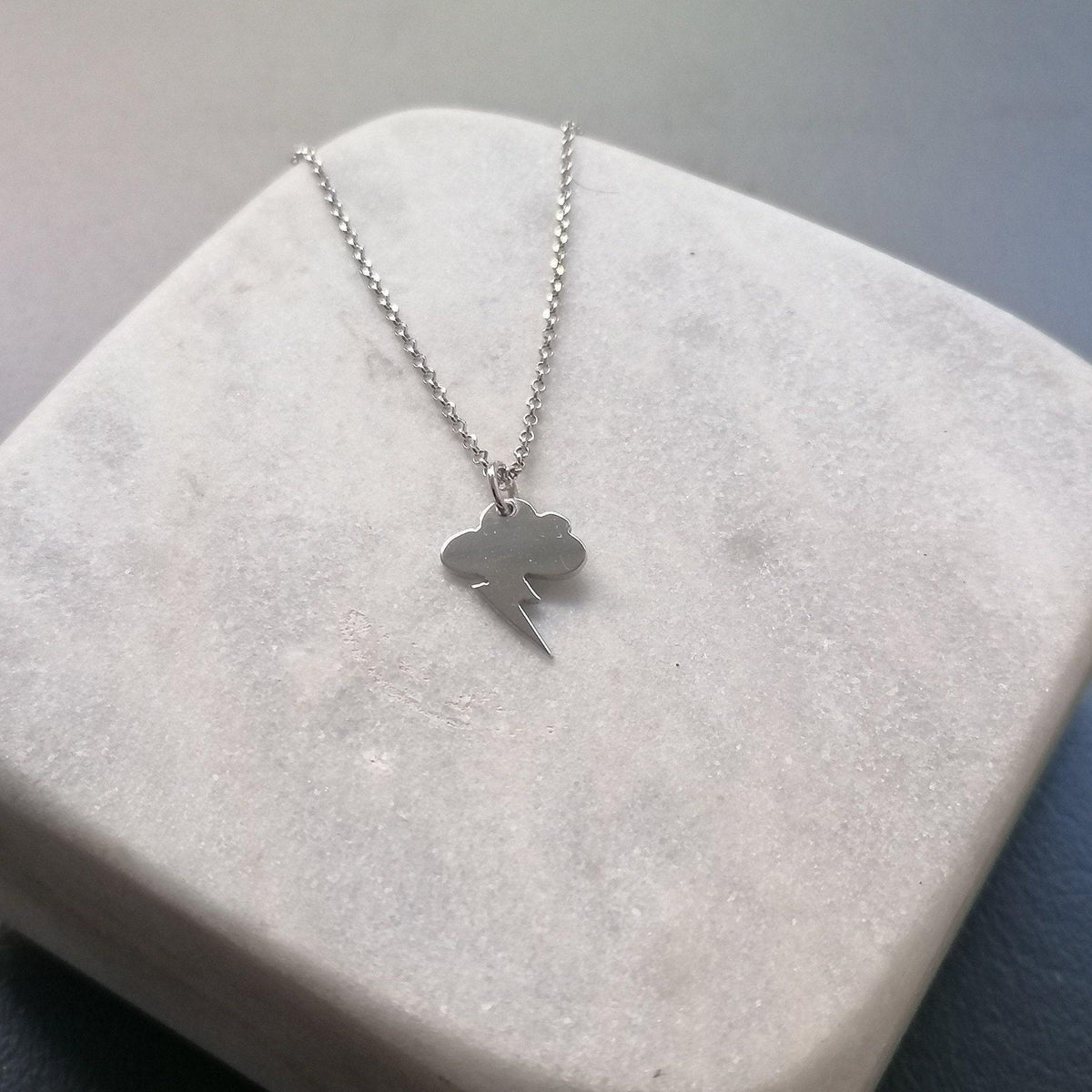 Thunderstorm Charm Necklace | Lightning Bolt Resilience Talisman, close-up detail