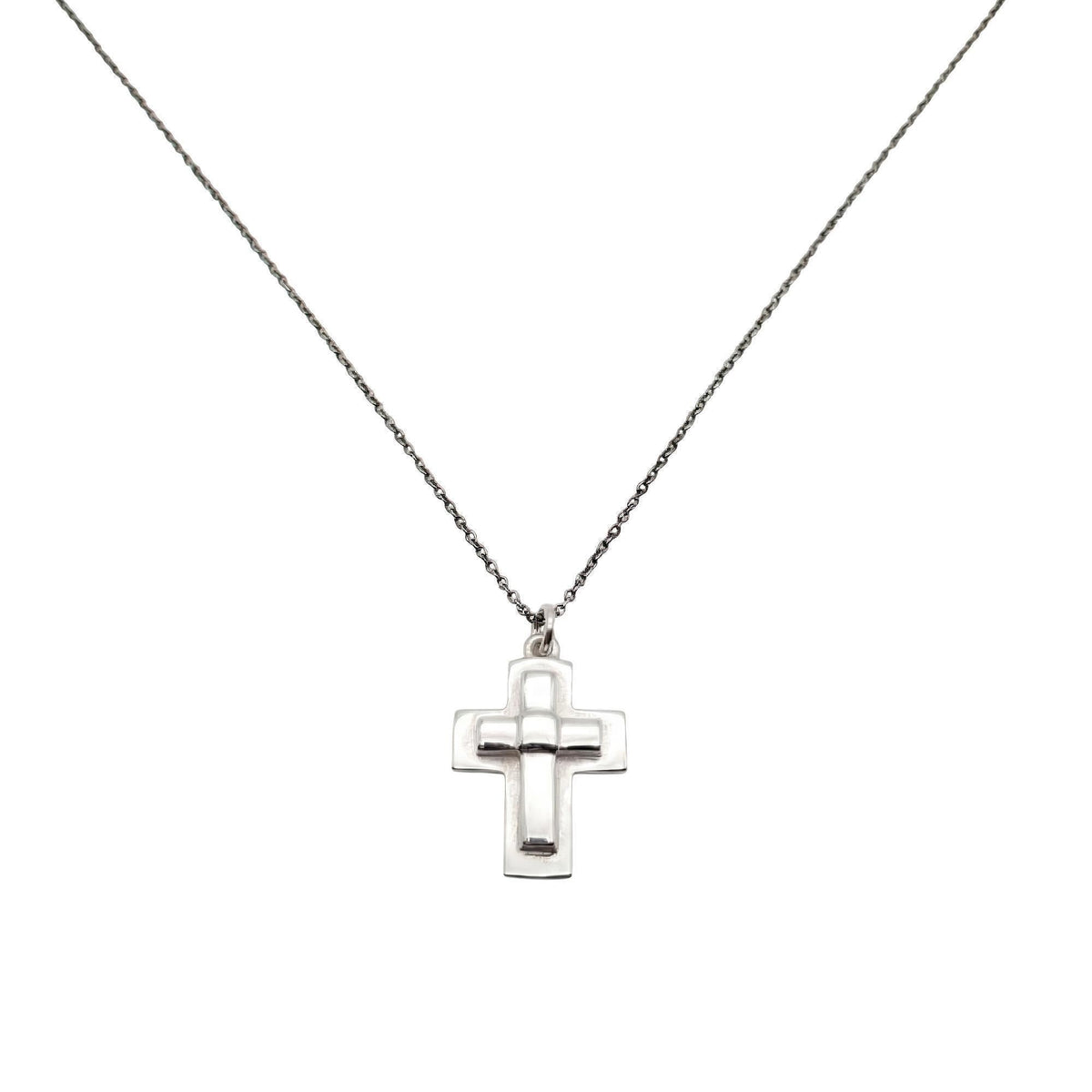 Layered Cross Necklace | Modern Crucifix Pendant, in White Gold Plated finish