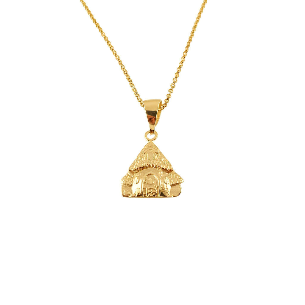 Mushroom House Necklace | Whimsical Forest Talisman, in Yellow Gold Plated finish