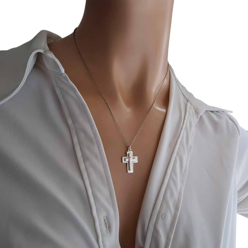 Layered Cross Necklace | Modern Crucifix Pendant, styled view
